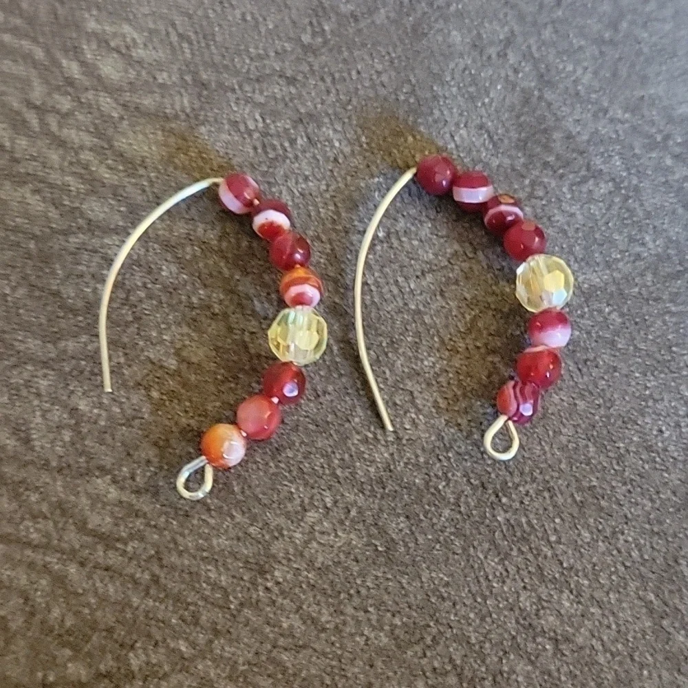 Red Agate Crystal Beaded Open Hoop Earrings